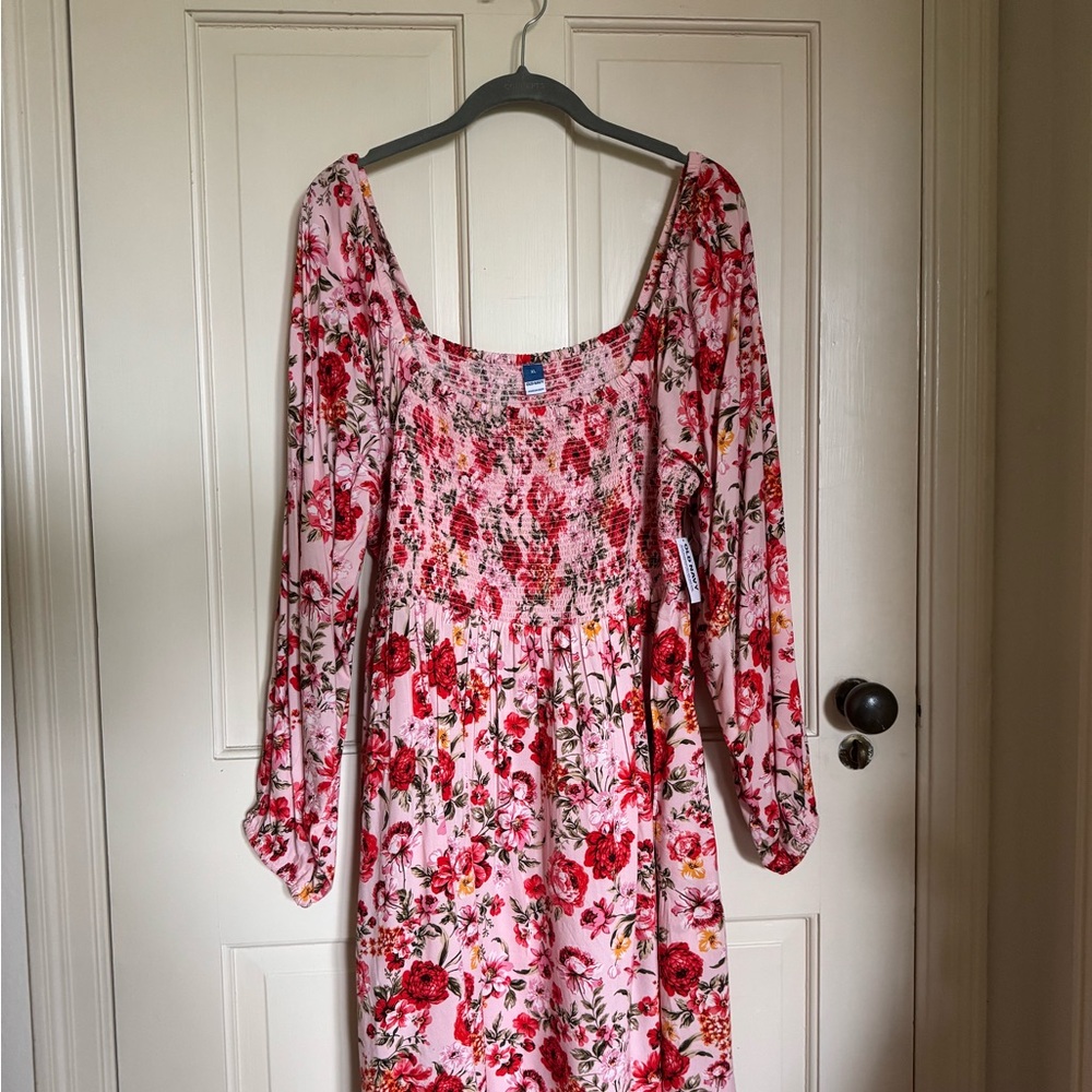 Old Navy Floral Peony Long Sleeve Dress - Pink and Red